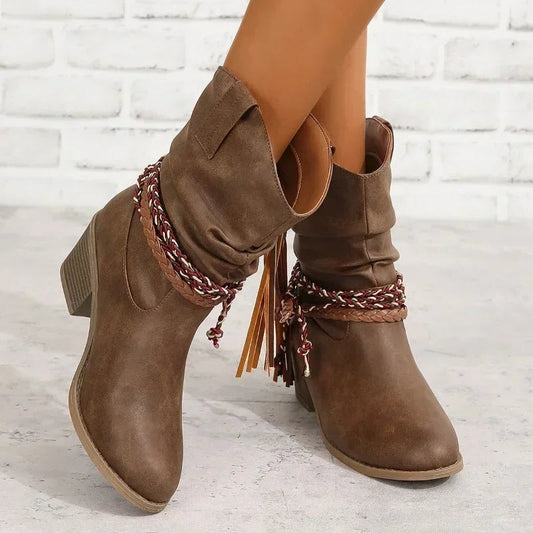 Comfortable Brown Suede Ankle Boots for Women with Block Heel Closed Toe Casual Style