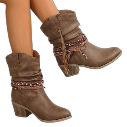 Comfortable Brown Suede Ankle Boots for Women with Block Heel Closed Toe Casual Style