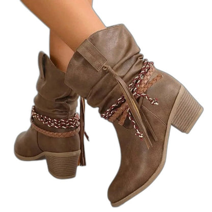 Comfortable Brown Suede Ankle Boots for Women with Block Heel Closed Toe Casual Style