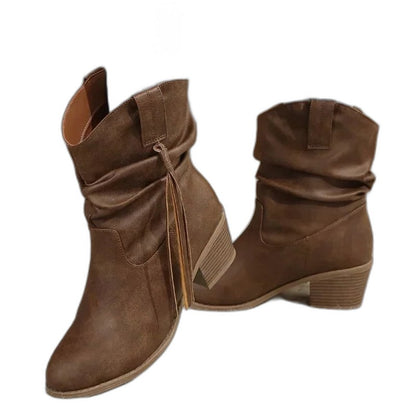 Comfortable Brown Suede Ankle Boots for Women with Block Heel Closed Toe Casual Style
