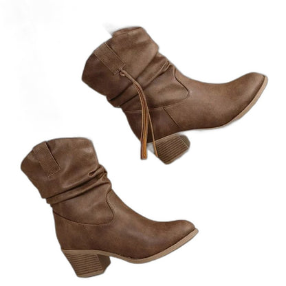 Comfortable Brown Suede Ankle Boots for Women with Block Heel Closed Toe Casual Style
