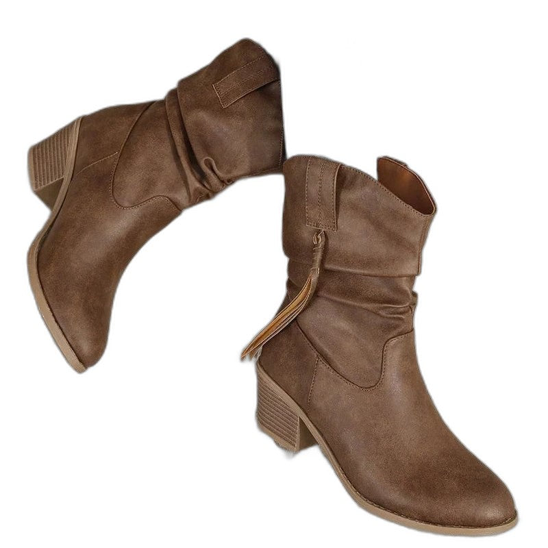 Comfortable Brown Suede Ankle Boots for Women with Block Heel Closed Toe Casual Style
