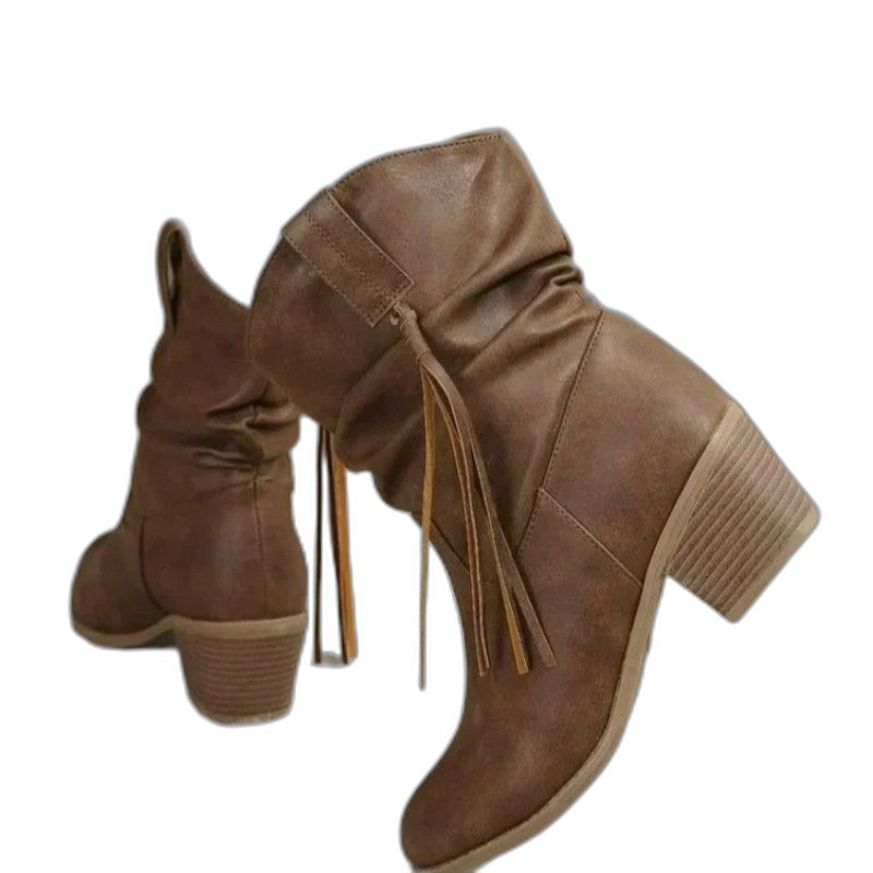 Comfortable Brown Suede Ankle Boots for Women with Block Heel Closed Toe Casual Style