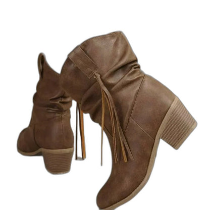 Comfortable Brown Suede Ankle Boots for Women with Block Heel Closed Toe Casual Style