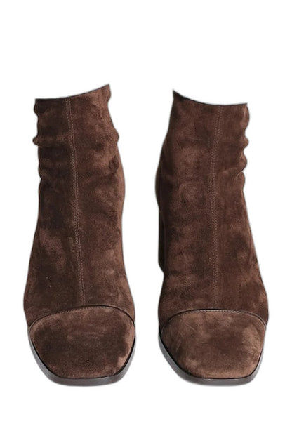 Comfortable Brown Suede Ankle Boots for Women with Block Heel Pointed Toe Casual Style