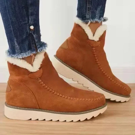 Comfortable Brown Suede Ankle Boots for Women with Closed Toe Fur Lined Casual Style