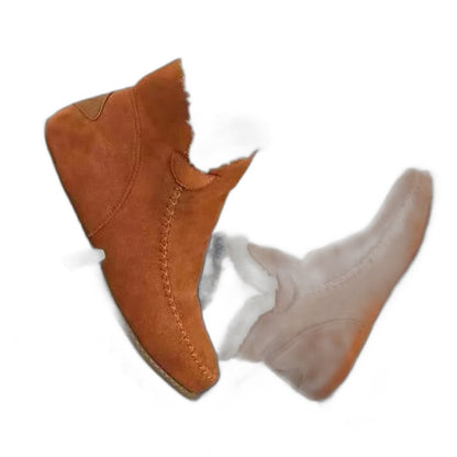 Comfortable Brown Suede Ankle Boots for Women with Closed Toe Fur Lined Casual Style