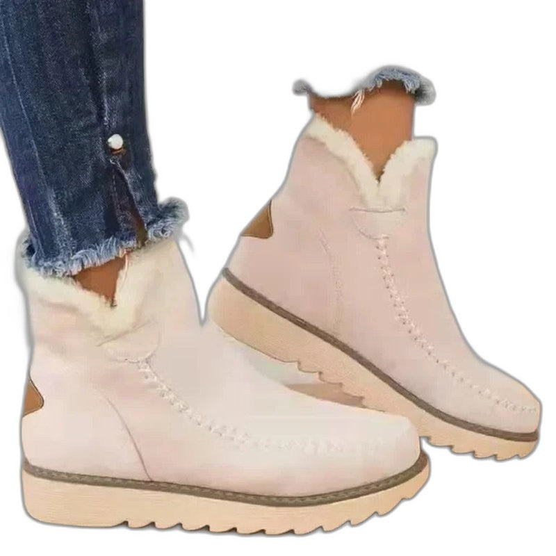 Comfortable Brown Suede Ankle Boots for Women with Closed Toe Fur Lined Casual Style