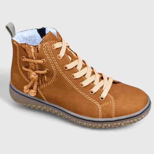Comfortable Brown Suede Ankle Boots for Women with Closed Toe Lace Up Casual Style