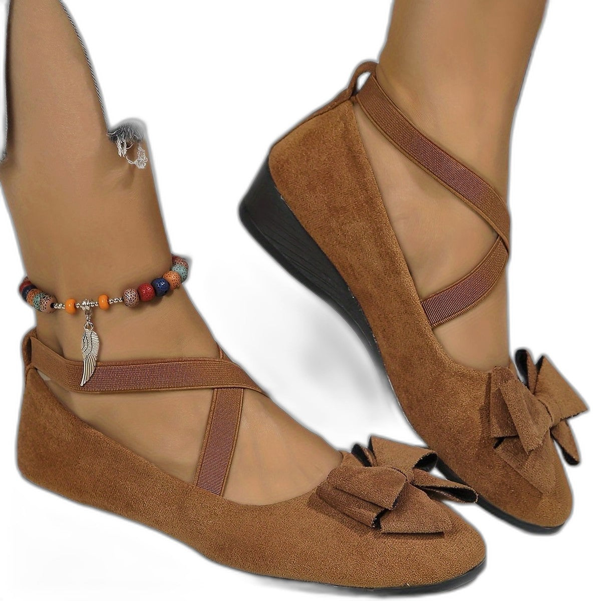 Comfortable Brown Suede Flats for Women with Closed Toe Lace Up Casual Style