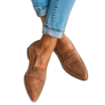 Comfortable Brown Suede Loafers for Women with Pointed Toe Casual Style