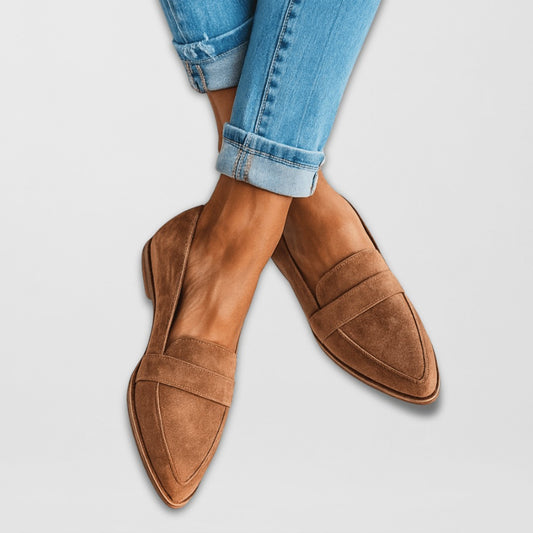 Comfortable Brown Suede Loafers for Women with Pointed Toe Casual Style