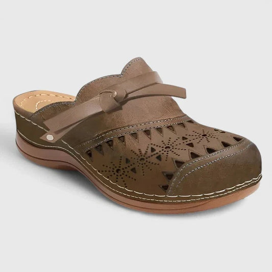 Comfortable Brown Suede Mules for Women with Cutout Closed Toe Casual Style