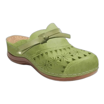 Comfortable Brown Suede Mules for Women with Cutout Closed Toe Casual Style