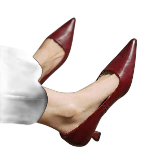 Comfortable Burgundy Heels for Women with Kitten Heel Pointed Toe Party Style