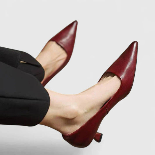 Comfortable Burgundy Heels for Women with Kitten Heel Pointed Toe Party Style