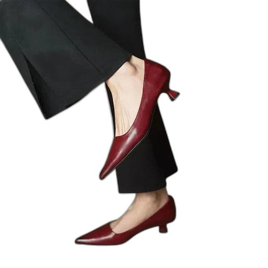 Comfortable Burgundy Heels for Women with Kitten Heel Pointed Toe Party Style