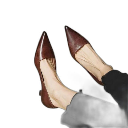 Comfortable Burgundy Heels for Women with Kitten Heel Pointed Toe Party Style