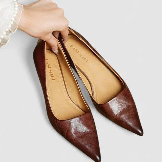 Comfortable Burgundy Heels for Women with Kitten Heel Pointed Toe Party Style