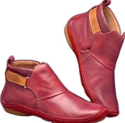 Comfortable Burgundy Leather Ankle Boots for Women with Closed Toe Casual Style