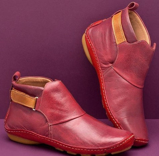 Comfortable Burgundy Leather Ankle Boots for Women with Closed Toe Casual Style