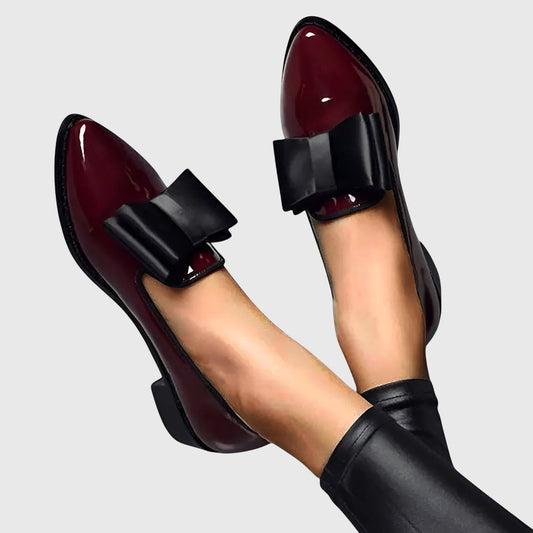 Comfortable Burgundy Leather Loafers for Women with Pointed Toe Buckle Office Style