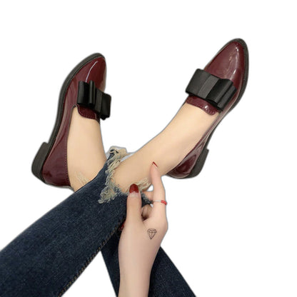 Comfortable Burgundy Leather Loafers for Women with Pointed Toe Buckle Office Style