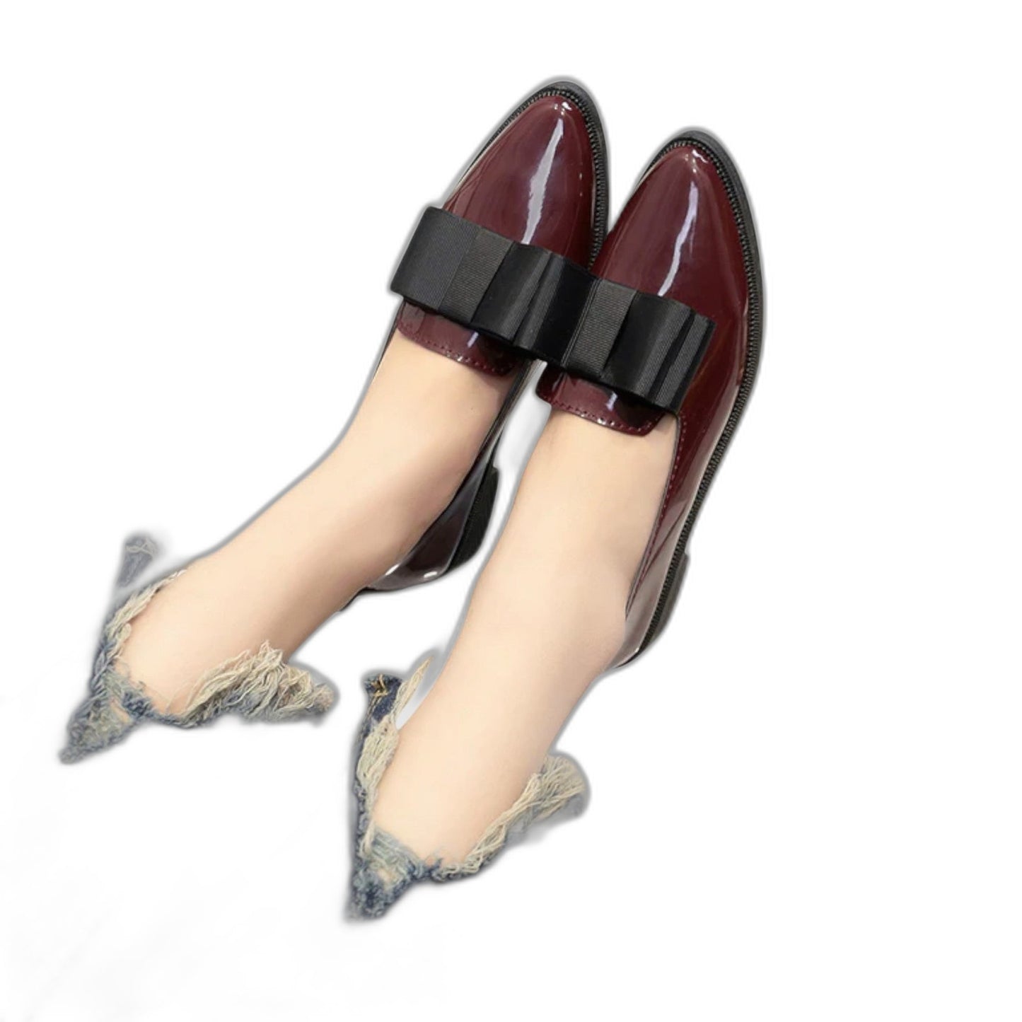 Comfortable Burgundy Leather Loafers for Women with Pointed Toe Buckle Office Style