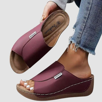 Comfortable Burgundy Mules for Women with Platform Open Toe Casual Style