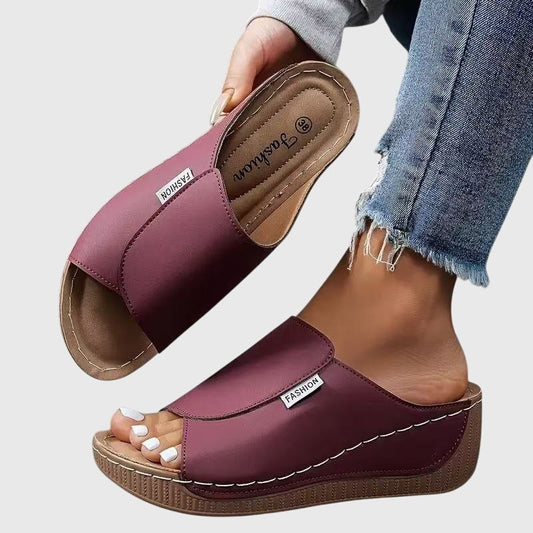 Comfortable Burgundy Mules for Women with Platform Open Toe Casual Style