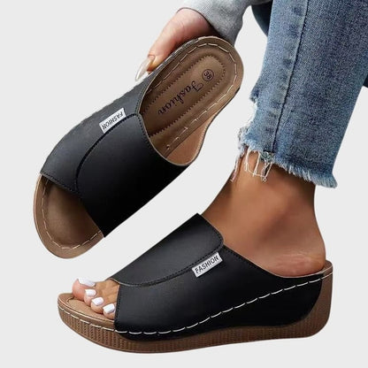 Comfortable Burgundy Mules for Women with Platform Open Toe Casual Style