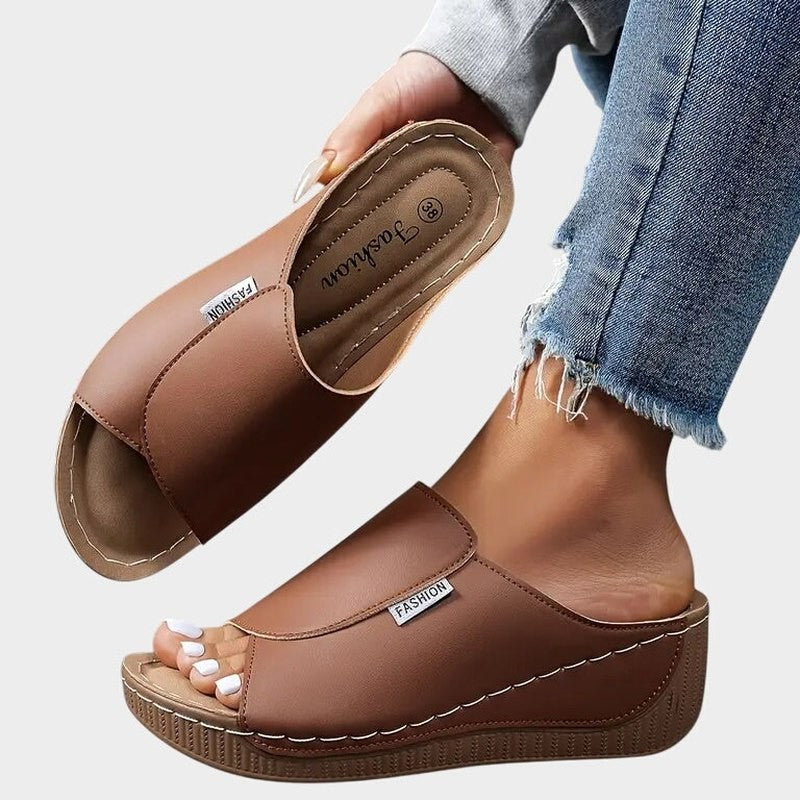 Comfortable Burgundy Mules for Women with Platform Open Toe Casual Style