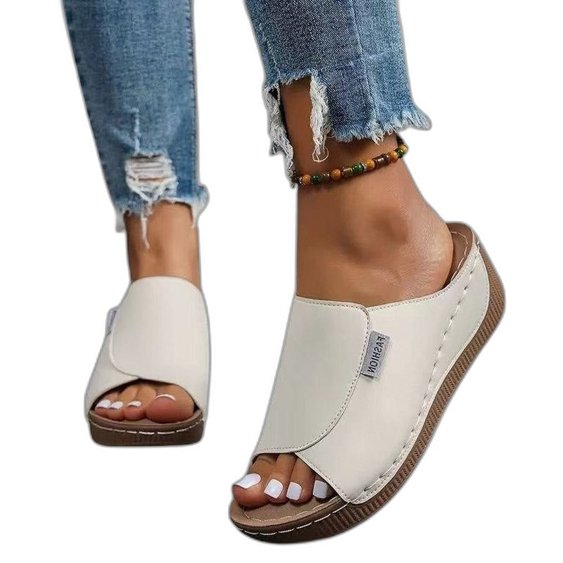 Comfortable Burgundy Mules for Women with Platform Open Toe Casual Style