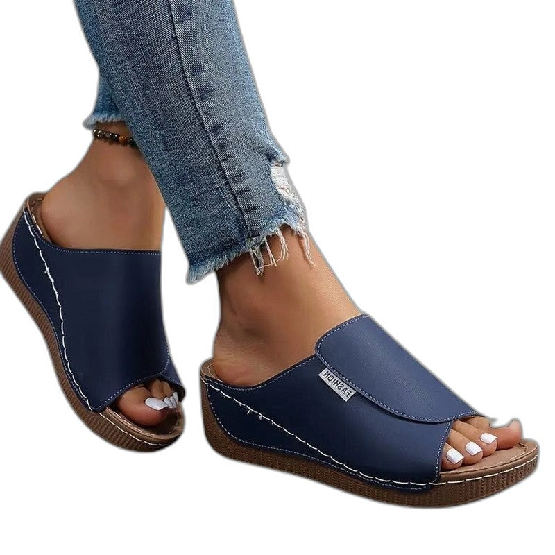 Comfortable Burgundy Mules for Women with Platform Open Toe Casual Style