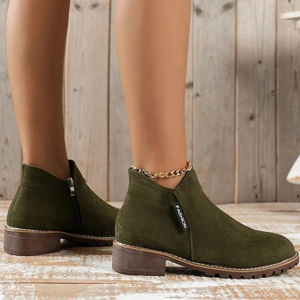 Comfortable Burgundy Suede Ankle Boots for Women with Block Heel Closed Toe Fur Lined Casual Style