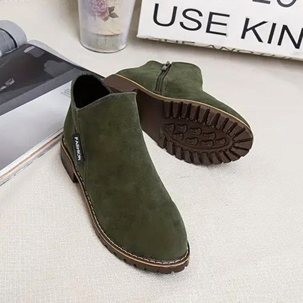 Comfortable Burgundy Suede Ankle Boots for Women with Block Heel Closed Toe Fur Lined Casual Style