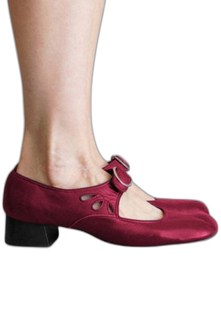 Comfortable Burgundy Velvet Mary Jane Shoes for Women with Block Heel Closed Toe Buckle Casual Style