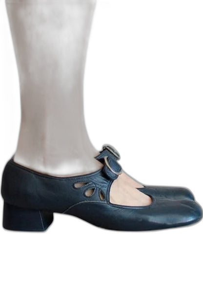 Comfortable Burgundy Velvet Mary Jane Shoes for Women with Block Heel Closed Toe Buckle Casual Style