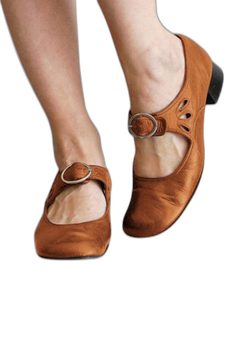 Comfortable Burgundy Velvet Mary Jane Shoes for Women with Block Heel Closed Toe Buckle Casual Style