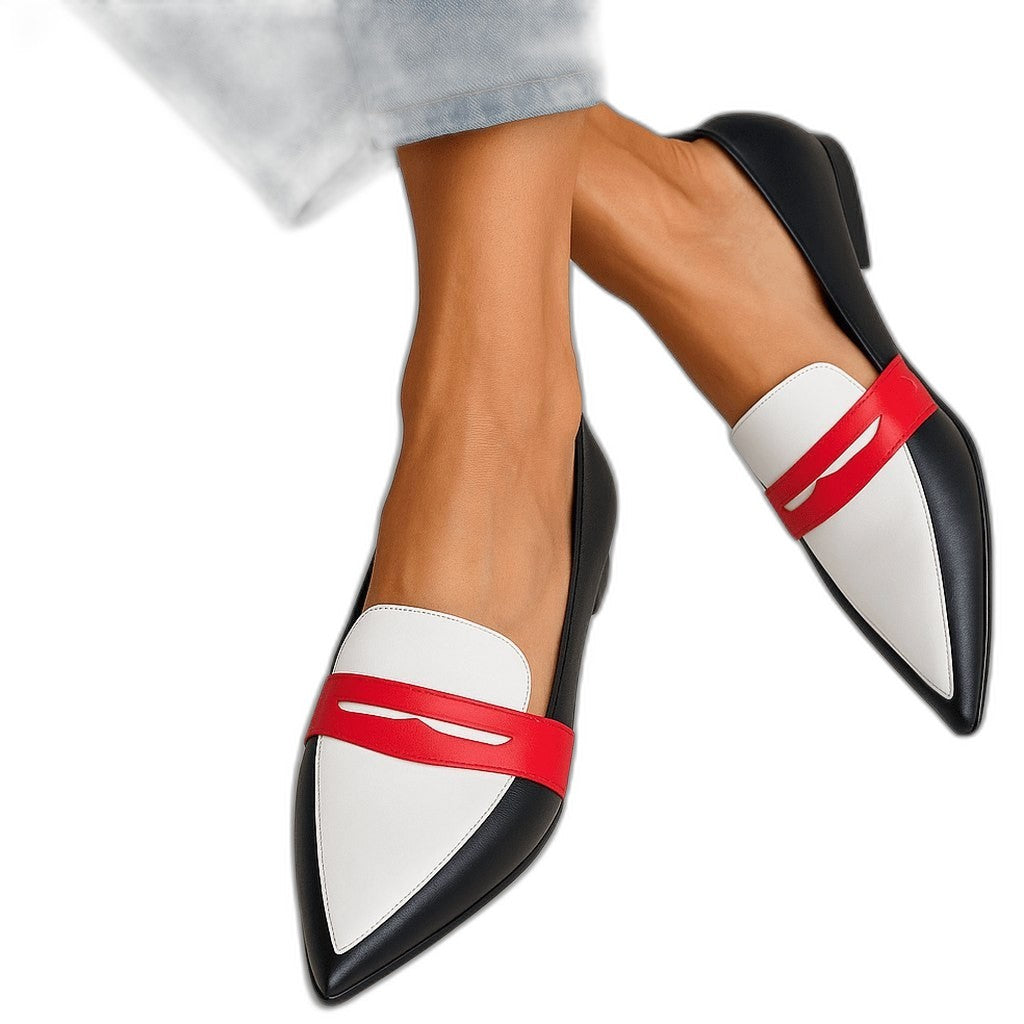 Comfortable Color Block Flats for Women with Pointed Toe Casual Style