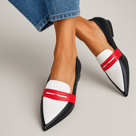 Comfortable Color Block Flats for Women with Pointed Toe Casual Style