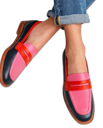 Comfortable Color Block Loafers for Women with Leather Closed Toe Casual Style