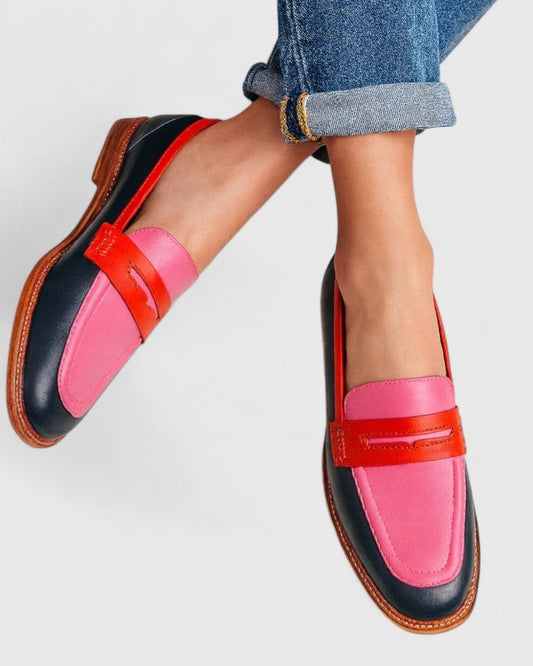 Comfortable Color Block Loafers for Women with Leather Closed Toe Casual Style