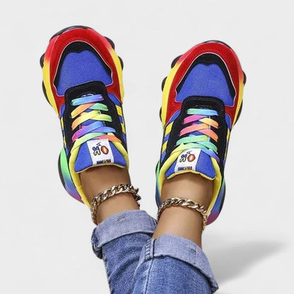 Comfortable Color Block Sneakers for Women with Closed Toe Lace Up Casual Style