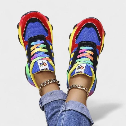 Comfortable Color Block Sneakers for Women with Closed Toe Lace Up Casual Style