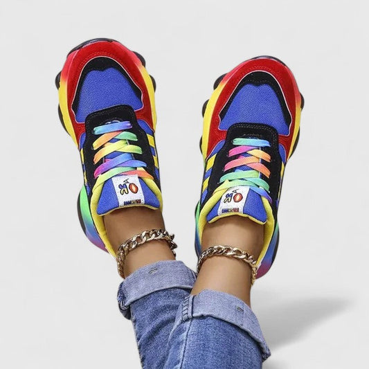 Comfortable Color Block Sneakers for Women with Closed Toe Lace Up Casual Style