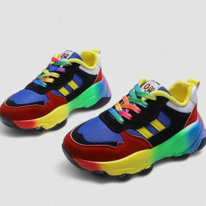 Comfortable Color Block Sneakers for Women with Closed Toe Lace Up Casual Style