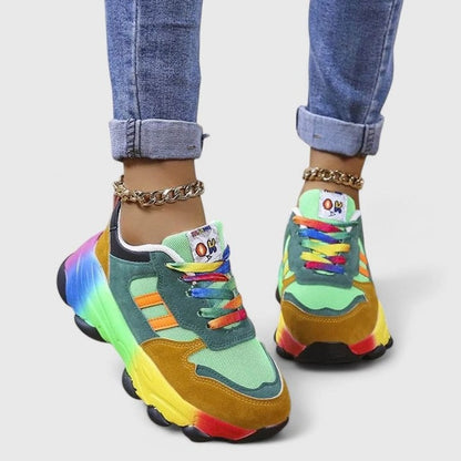 Comfortable Color Block Sneakers for Women with Closed Toe Lace Up Casual Style