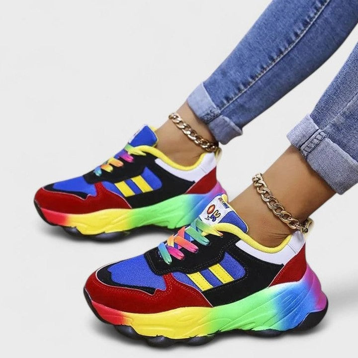 Comfortable Color Block Sneakers for Women with Closed Toe Lace Up Casual Style