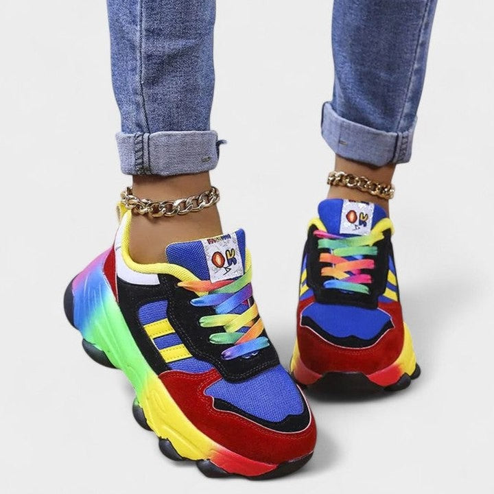 Comfortable Color Block Sneakers for Women with Closed Toe Lace Up Casual Style